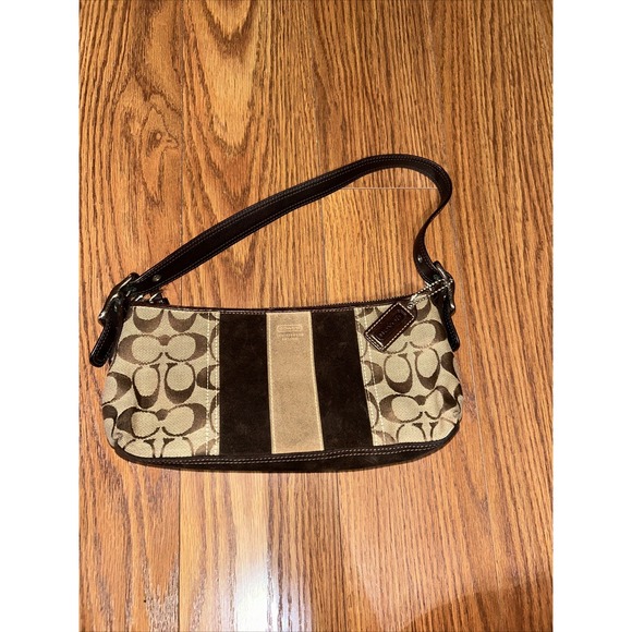 Vintage COACH Signature Sufflette Demi Brown Leather & Suede Purse Shoulder Bag - Picture 1 of 9